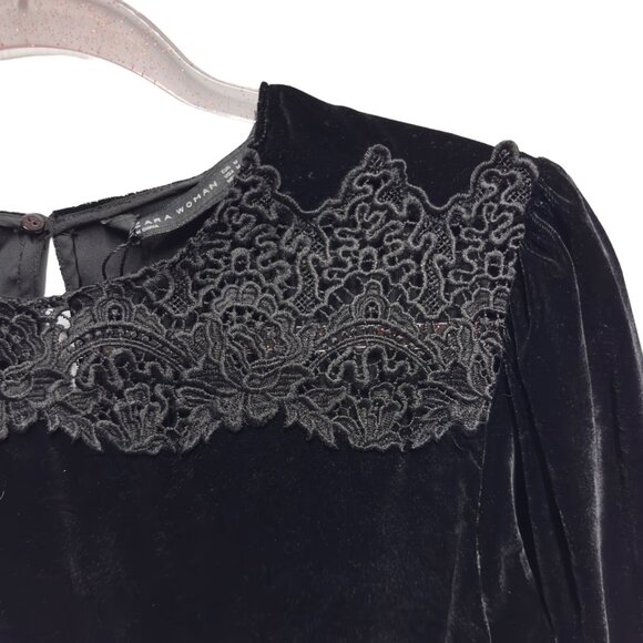 Zara Thick Velvet Velour Crochet Knit Blouse - Picture 2 of 5